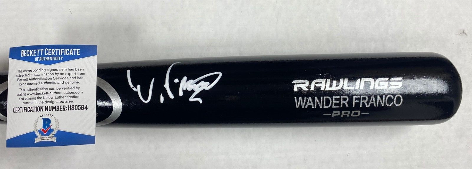 WANDER FRANCO TB RAYS SIGNED AUTOGRAPHED RAWLINGS ENGRAVED BLACK BAT BECKETT * COLLECTIBLE MEMORABILIA
