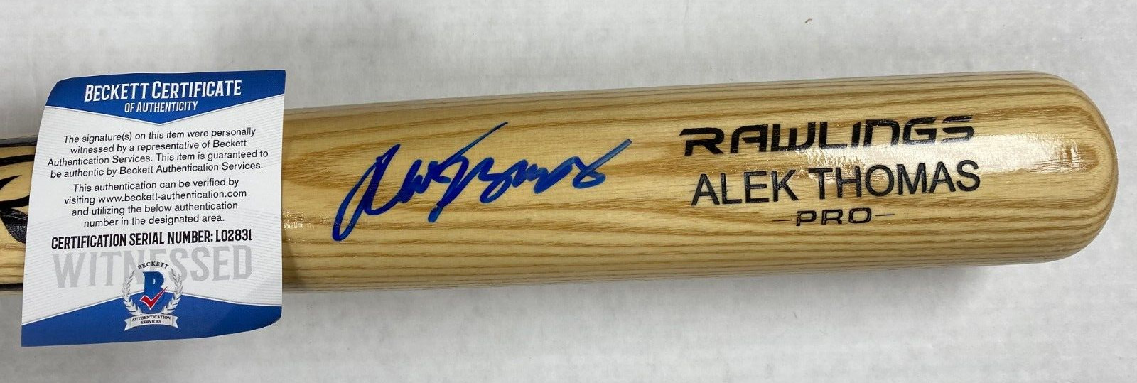 ALEK THOMAS ARIZONA DIAMONDBACKS SIGNED AUTOGRAPH RAWLINGS BLONDE BAT BECKETT *