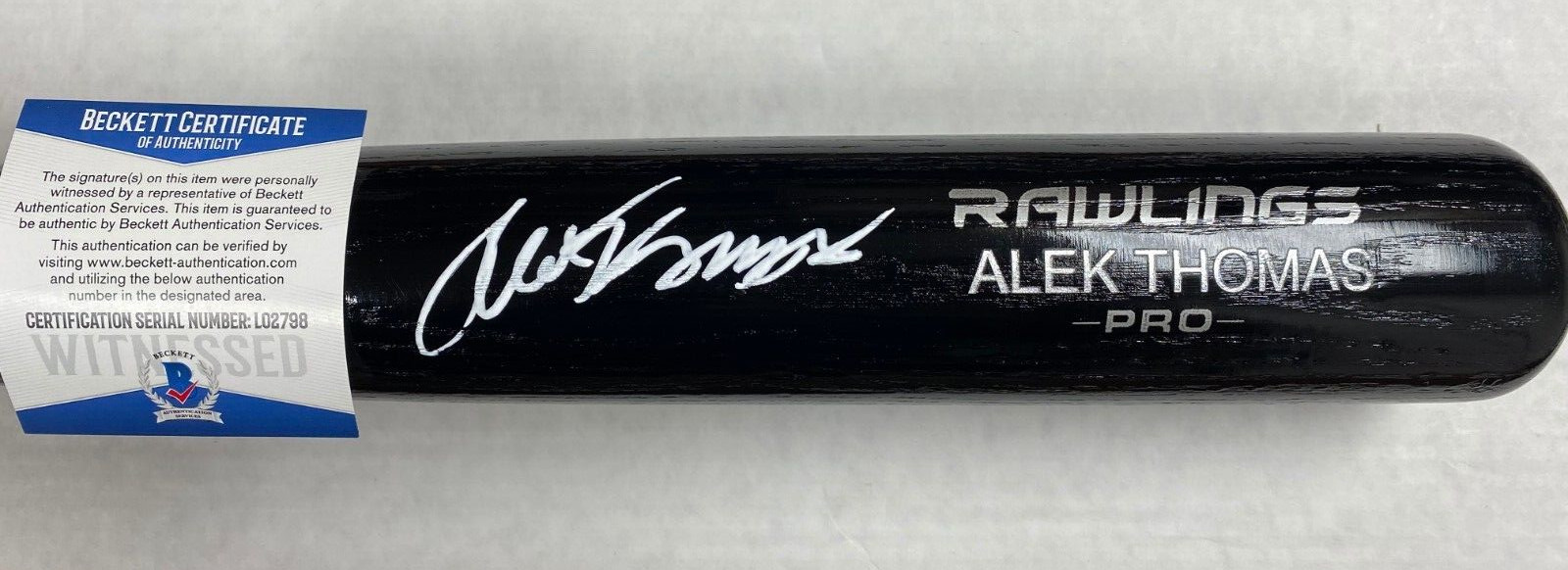 ALEK THOMAS ARIZONA DIAMONDBACKS SIGNED AUTOGRAPH RAWLINGS BLACK BAT BECKETT