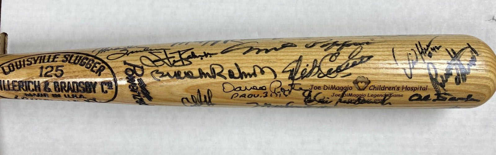 MLB LEGENDS SIGNED JOE DIMAGGIO CHILDRENS HOSPITAL BAT W/COA BROOKS ROBINSON + B