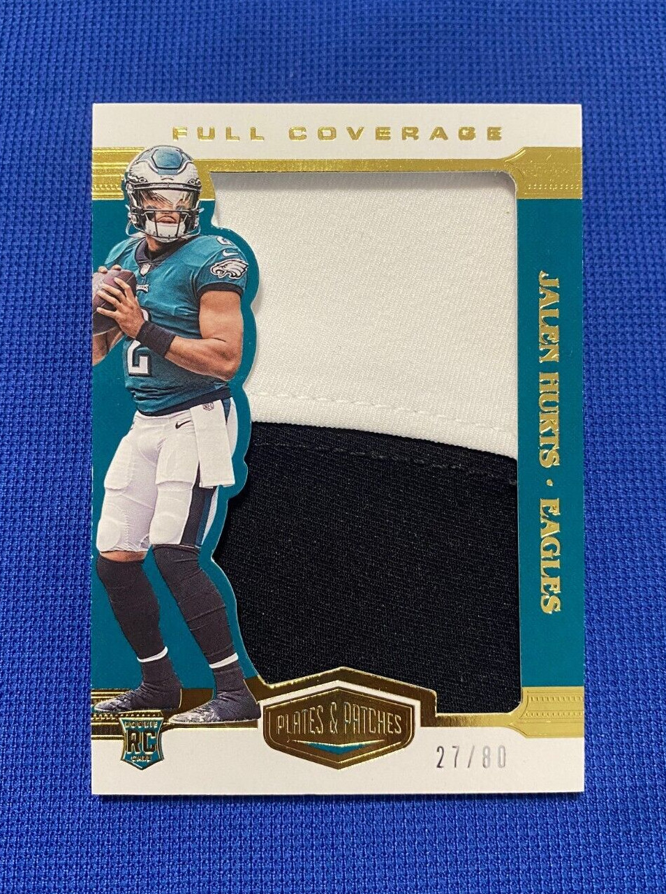 2020 PLATES & PATCHES JALEN HURTS EAGLES ROOKIE FULL COVERAGE JERSEY RC CARD /80