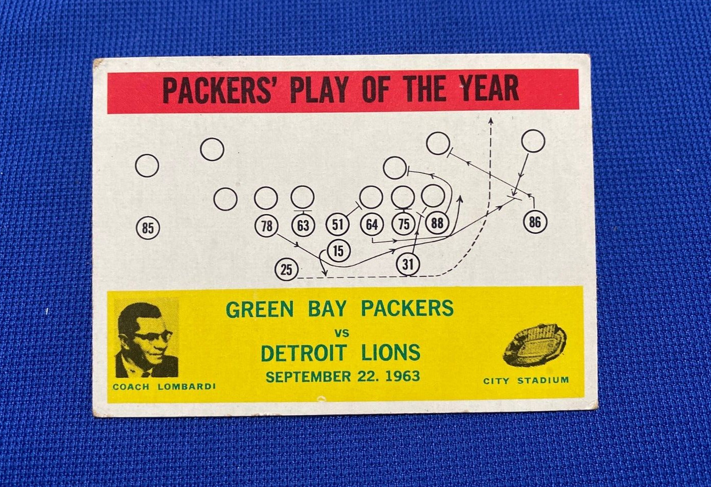 1964 PHILADELPHIA GREEN BAY PACKERS VS LIONS PLAY OF THE YEAR #84 CARD VINTAGE