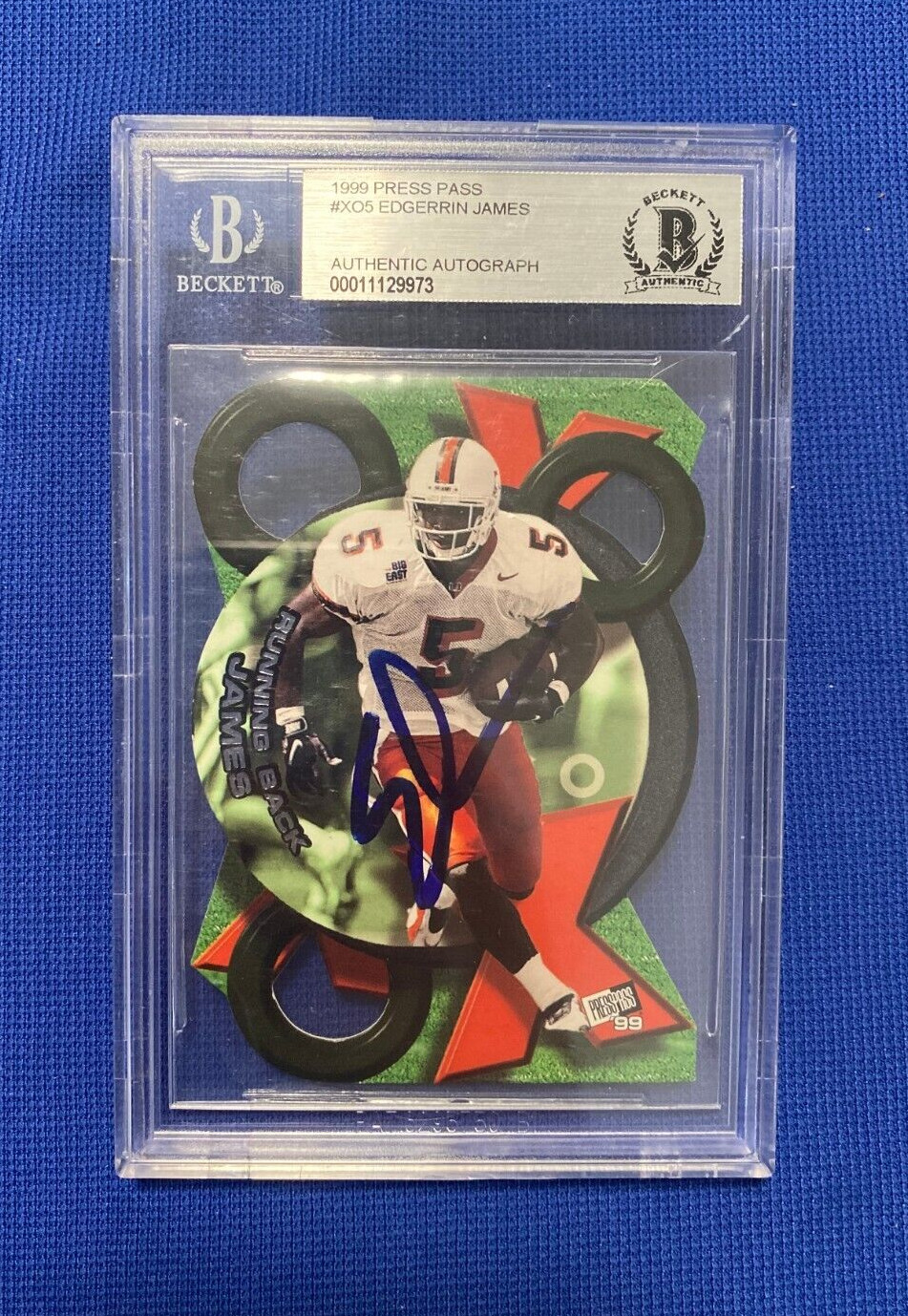1999 PRESS PASS #XO5 EDGERRIN JAMES HURRICANES RC SIGNED AUTO CARD BECKETT AUTH