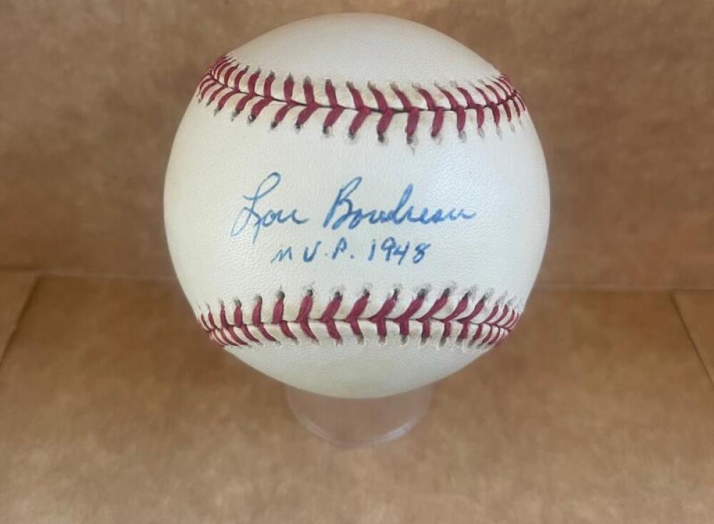 LOU BOUDREAU MCP 1948 INDIANS SIGNED AUTOGRAPHED A.L. BASBEALL BECKETT AUTH