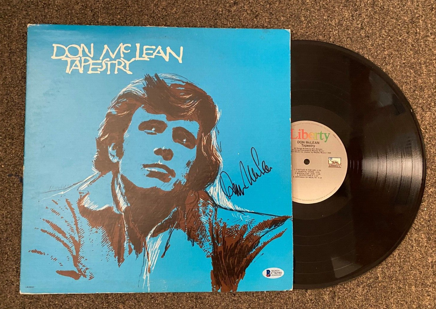 DON MCLEAN MUSIC LEGEND TAPESTRY SIGNED AUTOGRAPHED VINYL RECORD ALBUM BECKETT