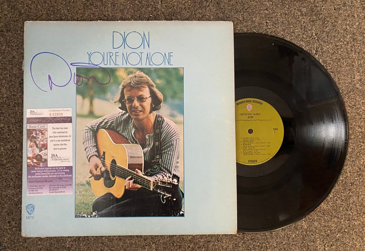 DION YOU'RE NOT ALONE MUSIC LEGEND SIGNED AUTOGRAPHED VINYL ALBUM JSA AUTH