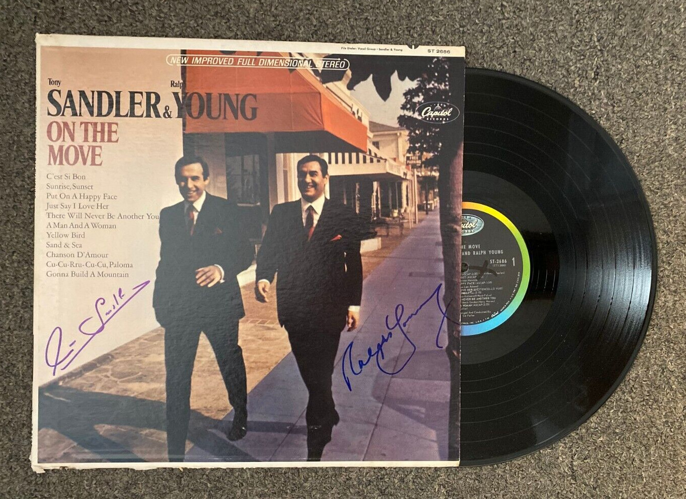 SANDLER & YOUNG ON THE MOVE MULTI SIGNED AUTOGRAPHED VINYL ALBUM COVER W/COA