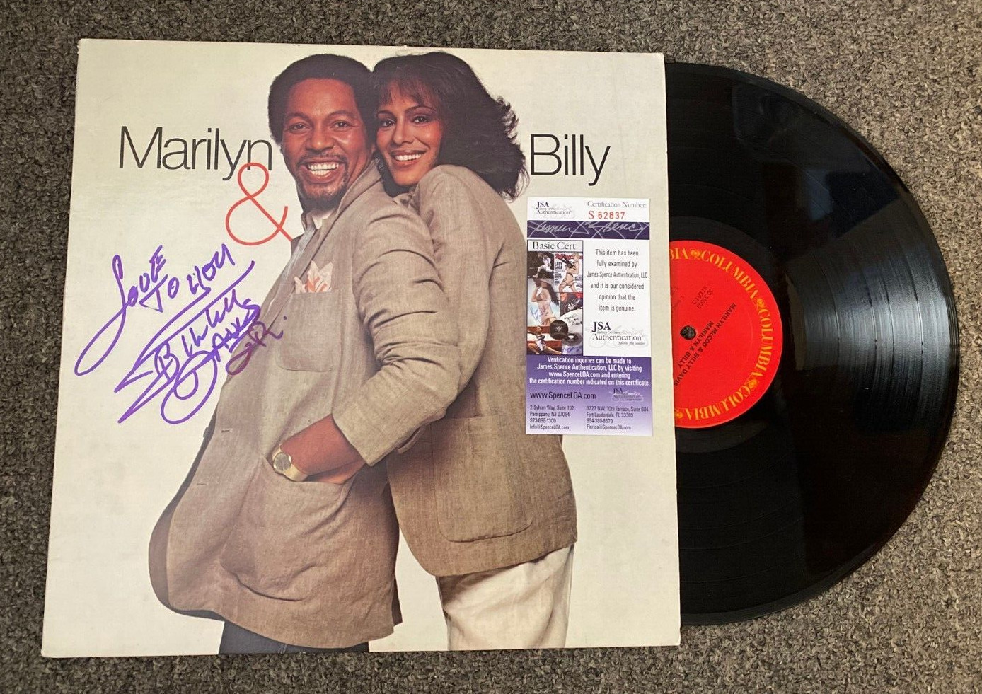 BILLY DAVIS JR MARILYN & BILLY SIGNED AUTOGRAPHED VINYL ALBUM COVER JSA COA