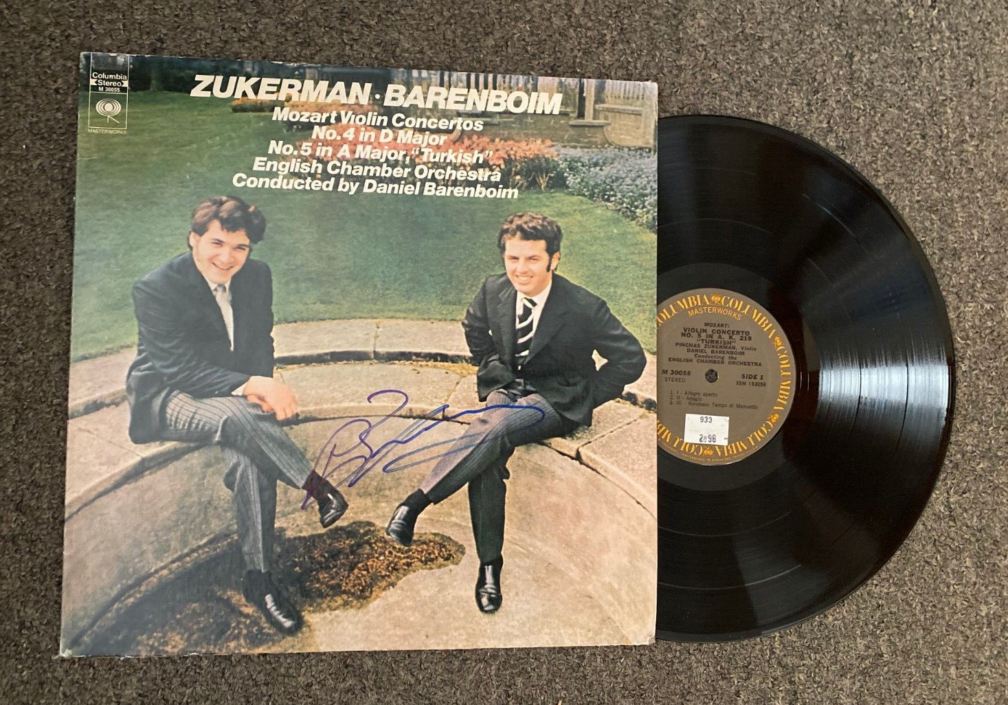 PINCHAS ZUKERMAN SIGNED AUTOGRAPHED ZUKERMAN-BARENBOIM VINYL ALBUM COVER W/COA