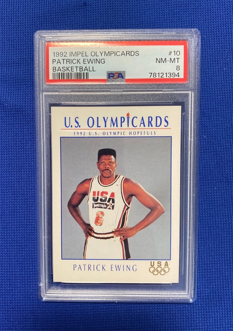1992 IMPEL OLYMPICARD PATRICK EWING TEAM USA BASKETBALLL CARD #10 PSA 8 COLLECTIBLE MEMORABILIA