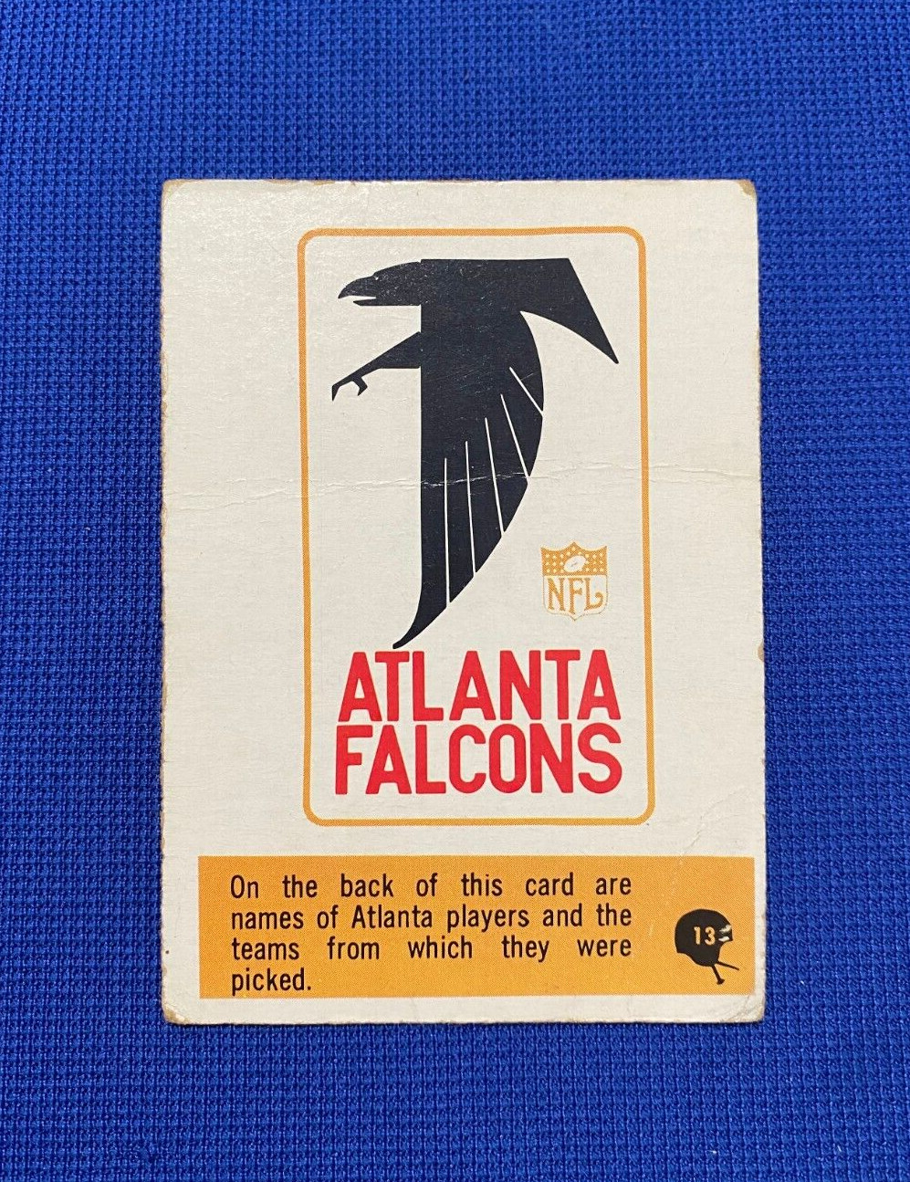 1966 PHILADELPHIA FOOTBALL ATLANTA FALCONS TEAM LOGO #13 CARD VINTAGE COLLECTIBLE MEMORABILIA