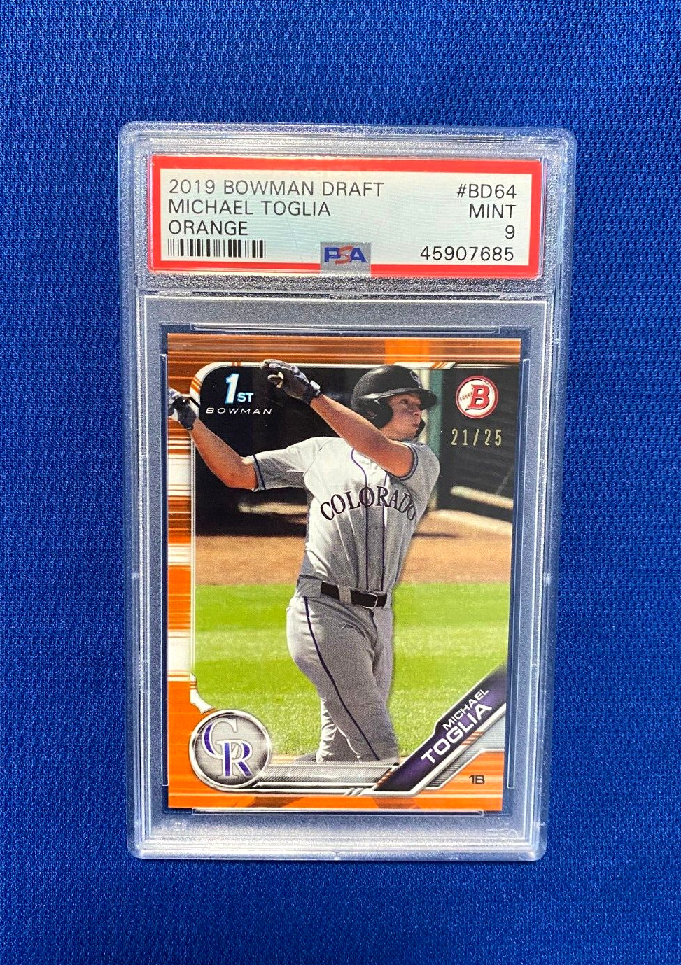 2019 BOWMAN DRAFT MICHAEL TOGLIA ROCKIES ORANGE RC ROOKIE CARD #BD64 PSA 9/25