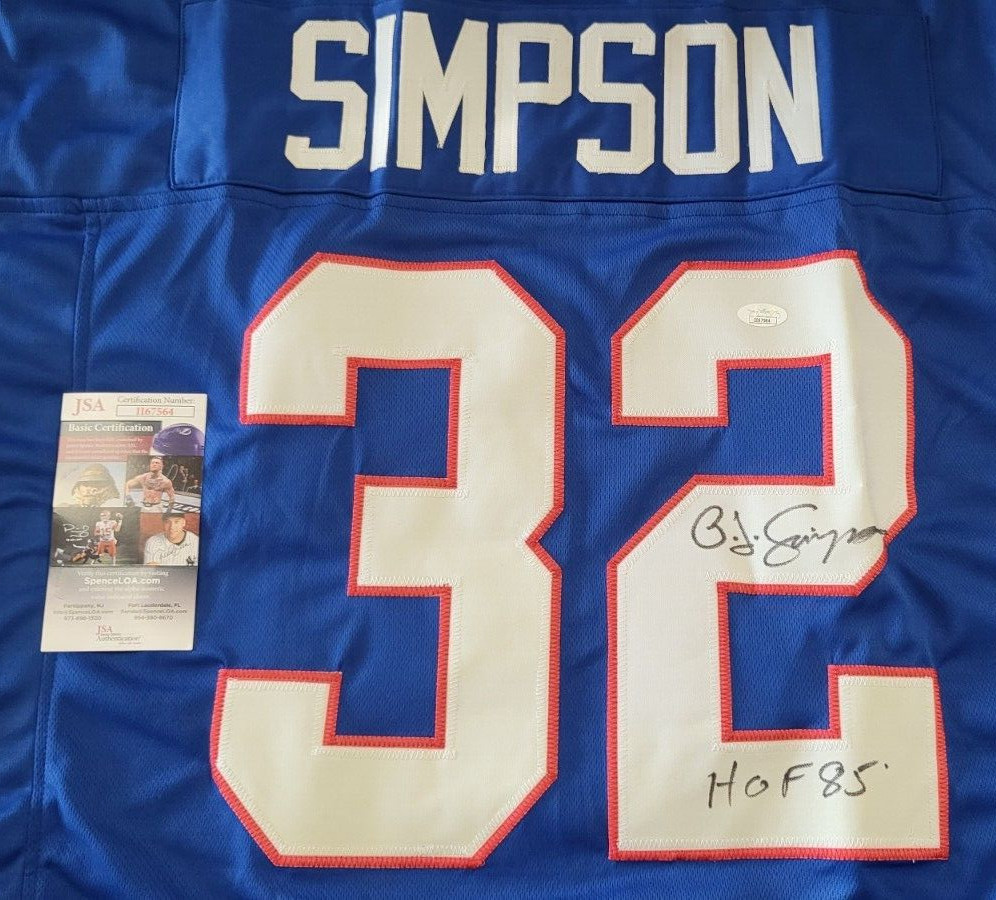 O.J. SIMPSON BILLS HOF 85 SIGNED AUTOGRAPHED CUSTOM JERSEY JSA COA AUTHENTIC