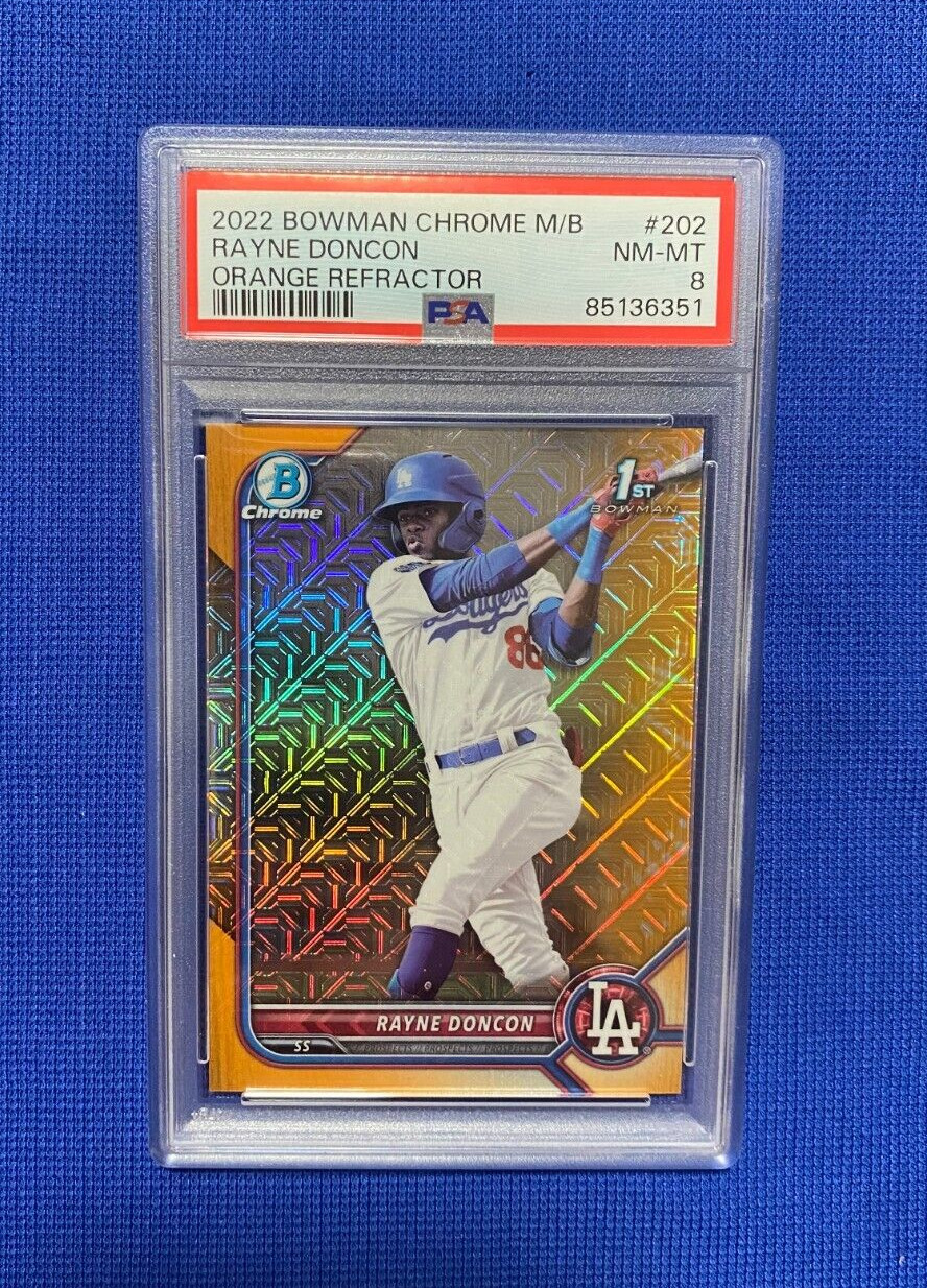 2022 BOWMAN CHROME M/B RAYNE DONCON DODGERS ORANGE REFRACTOR RC /25 PSA 8 NM-MT