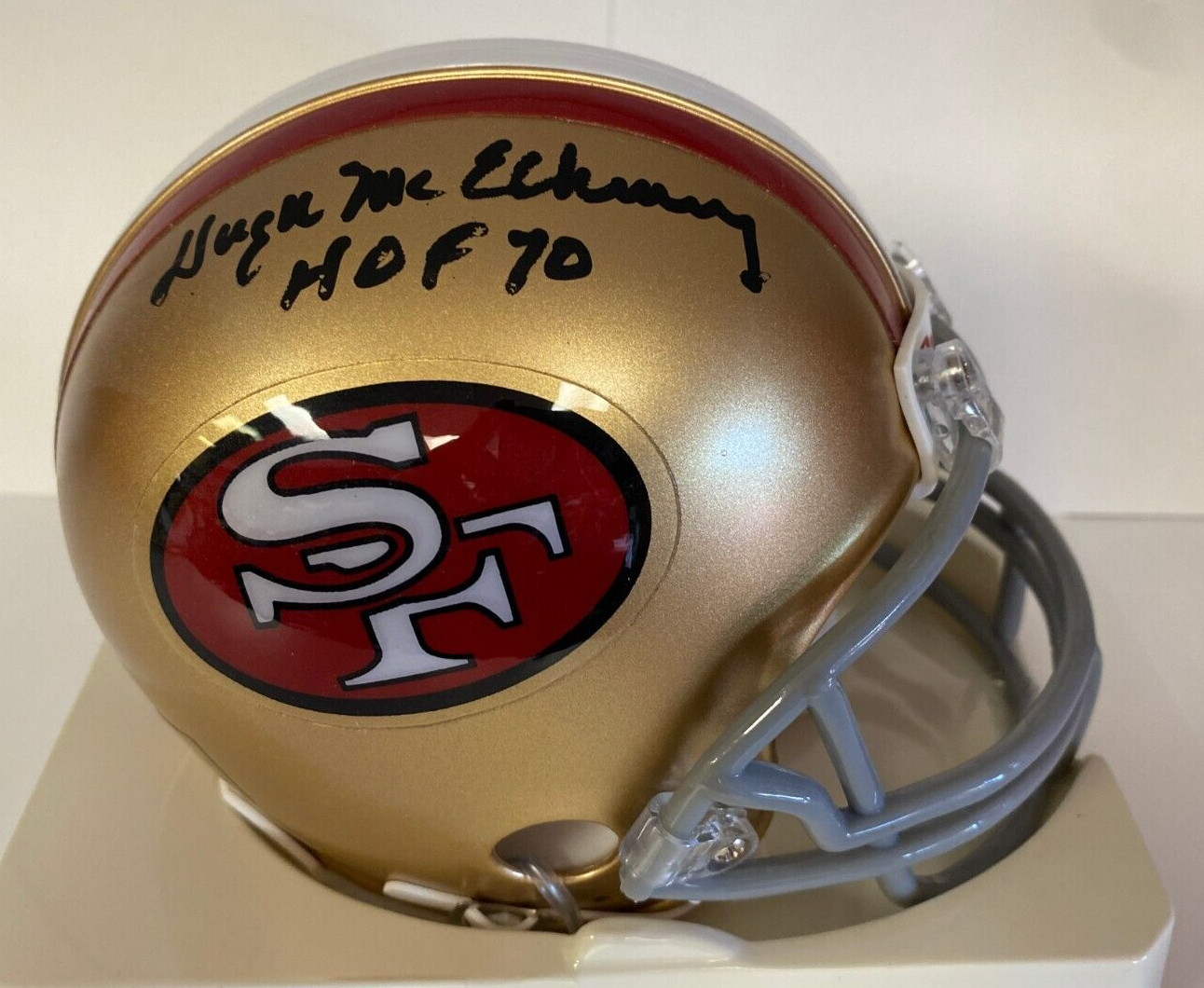 HUGH MCELHENNY SF 49ERS HOF 70 DOUBLE SIGNED AUTOGRAPHED MINI HELMET W/COA