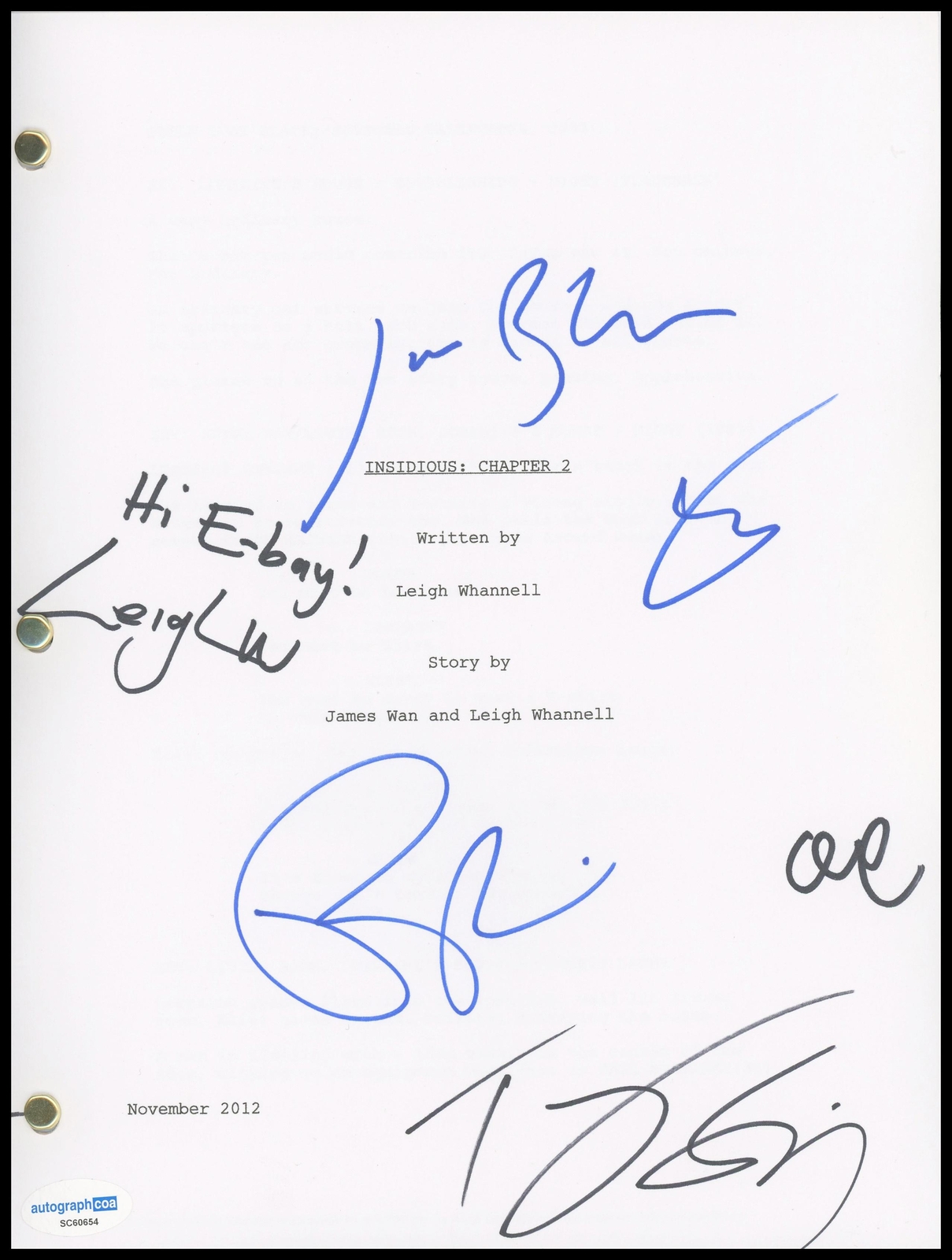 “INSIDIOUS: CHAPTER 2” AUTOGRAPHS SIGNED SCRIPT SCREENPLAY – PATRICK WILSON +5 B COLLECTIBLE MEMORABILIA