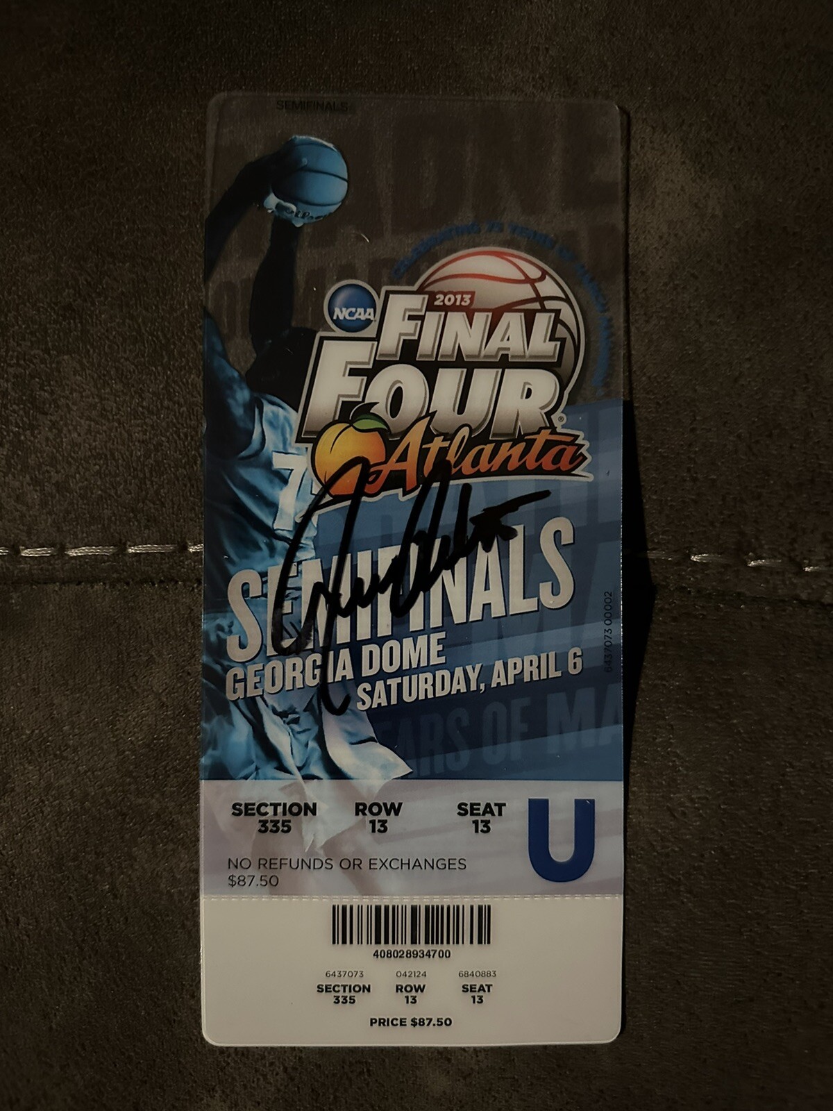 Coach Rick Pitino Signed 2013 Final Four Semifinal Ticket Louisville Cardinals