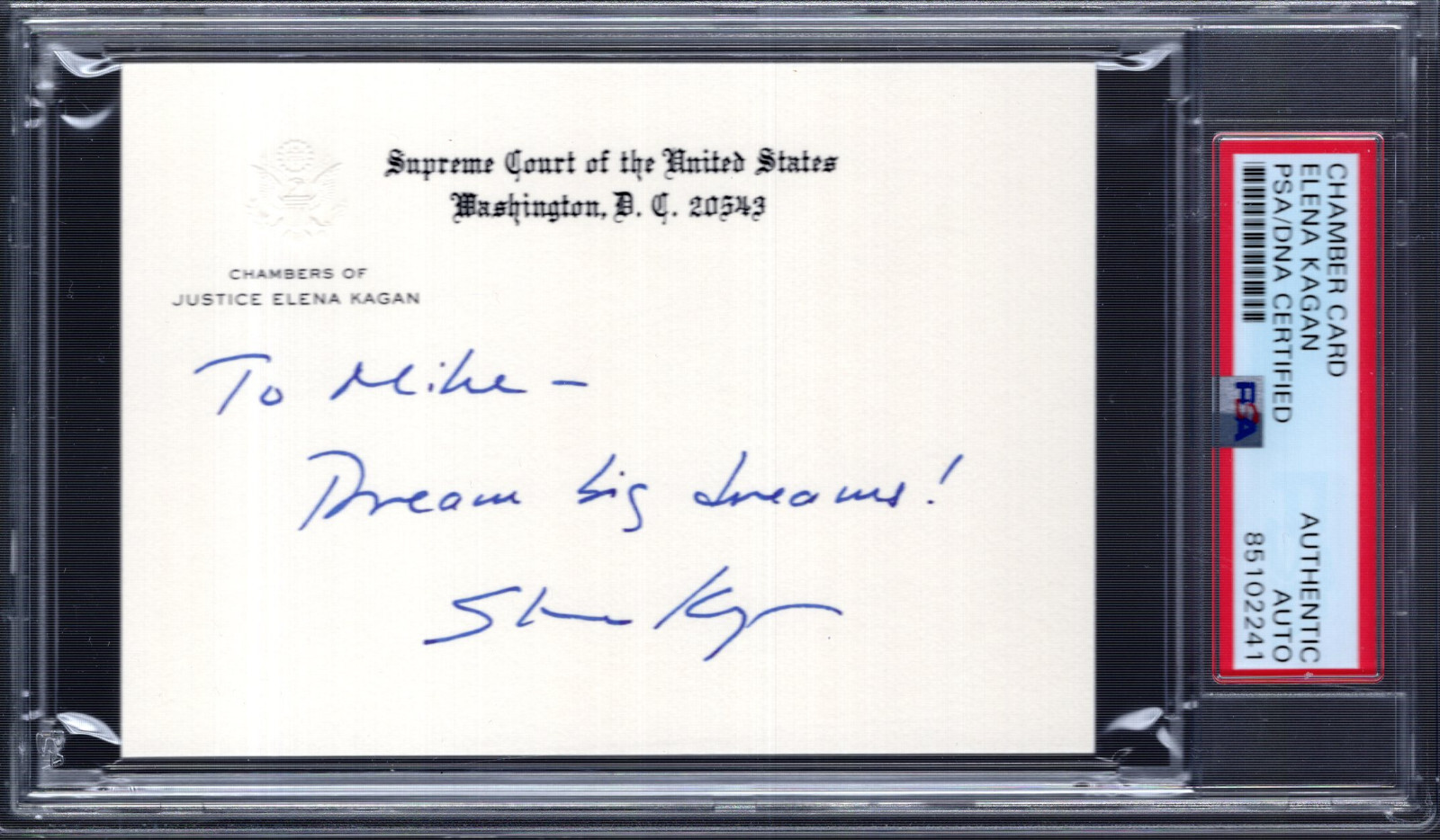 ELENA KAGAN SIGNED SUPREME COURT CHAMBERS CARD TO MIKE PSA SLABBED