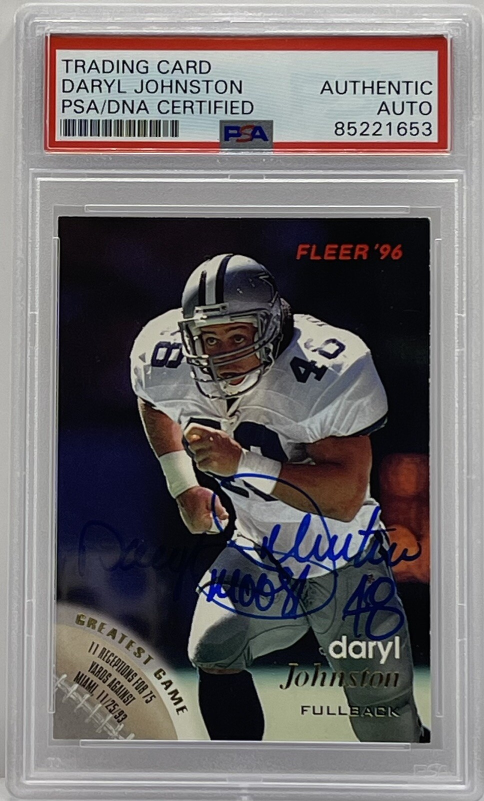 Daryl Johnston Signed 1996 Fleer Card Dallas Cowboys PSA/DNA Slabbed