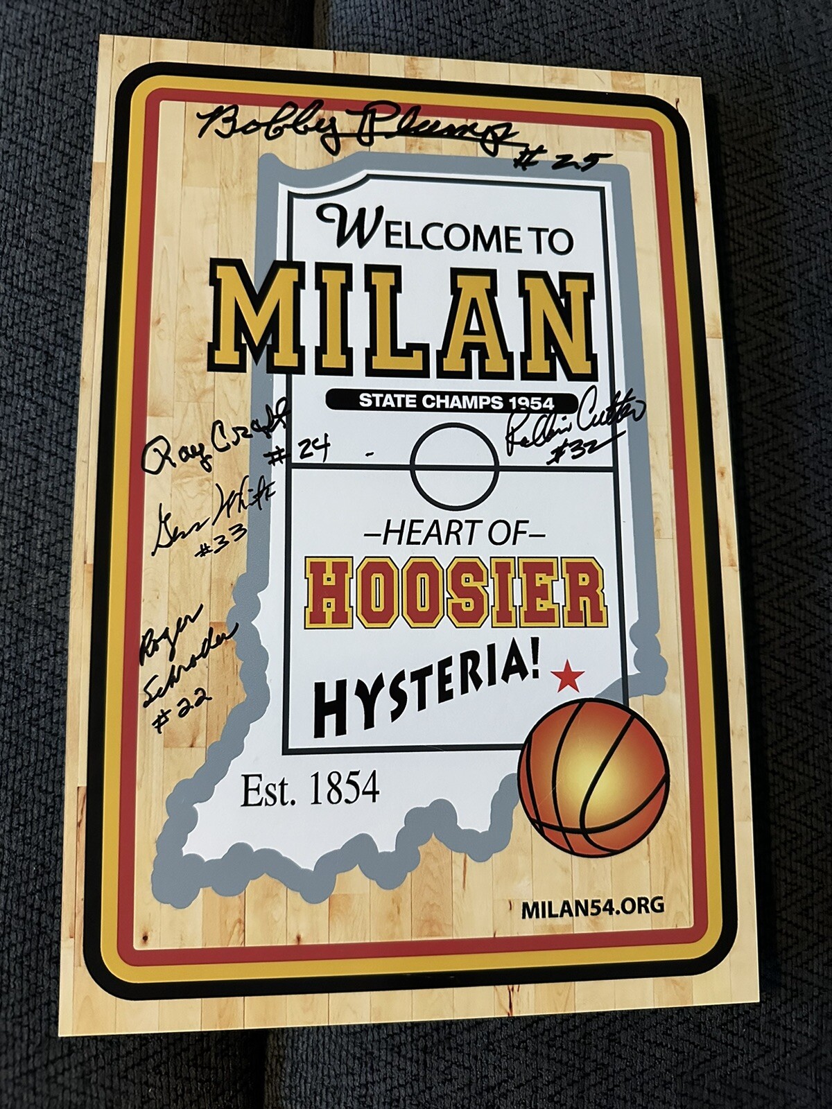 1954 State Champs Milan Indians Team Signed Welcome Sign Indiana Bobby Plump + 4
