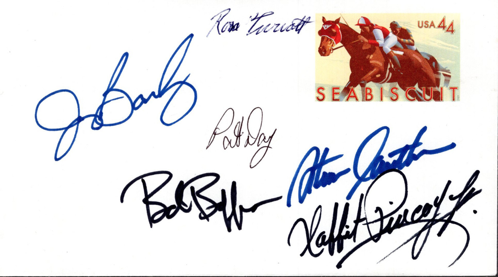 HORSE RACING LEGENDS HAND SIGNED SEABISCUIT FIRST DAY COVER RARE 6 SIGS JSA