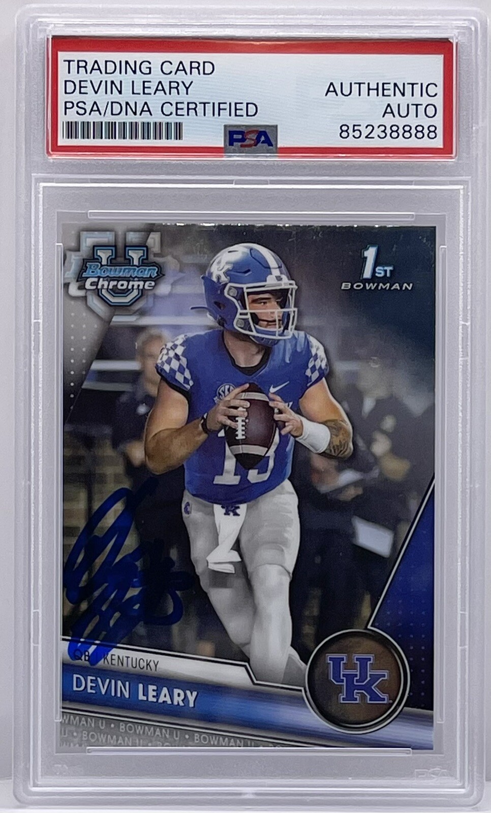 Devin Leary Signed 2023 Bowman Chrome U Rookie Card Kentucky PSA/DNA Slabbed