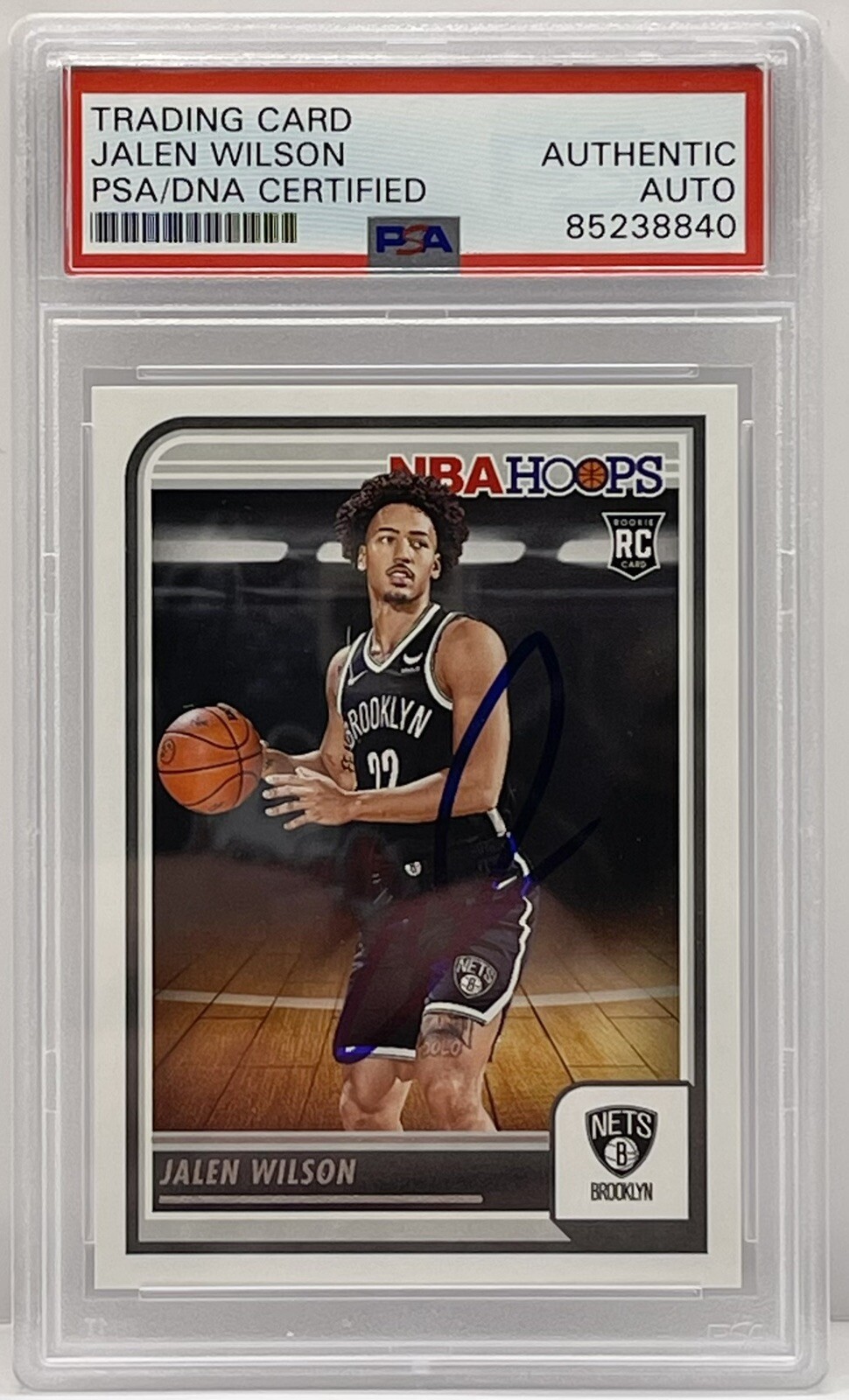 Jalen Wilson Signed 2023-24 NBA Hoops Rookie Card Brooklyn Nets PSA/DNA Slabbed