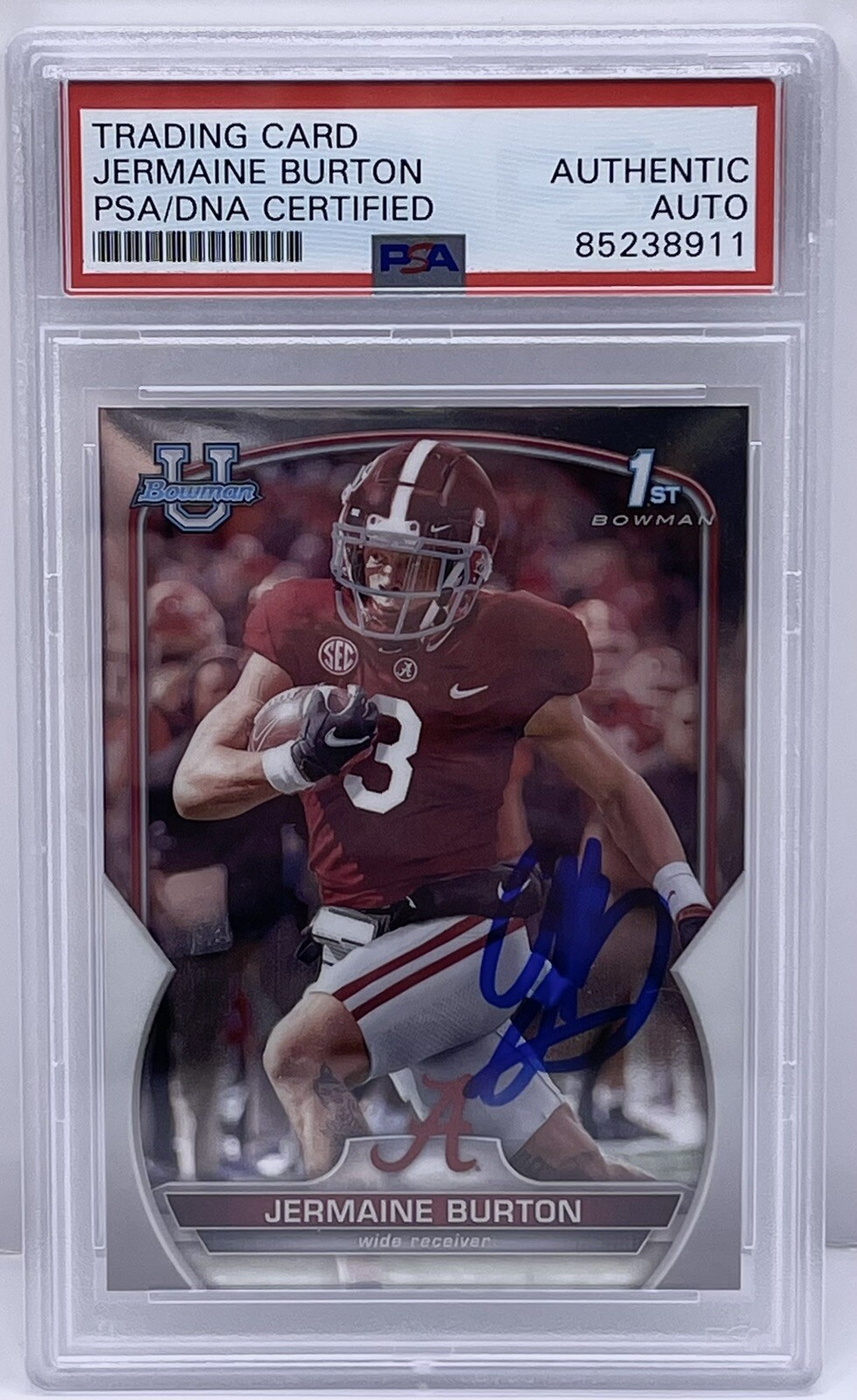 Jermaine Burton Signed 2022 Bowman Chrome U Rookie Card Crimson Tide PSA/DNA