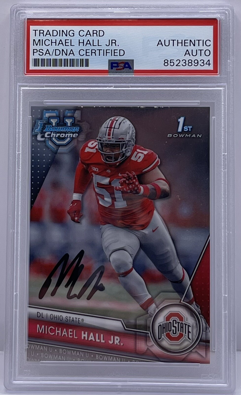 Michael Hall Jr Signed 2023 Bowman Chrome U Rookie Card Ohio State PSA/DNA
