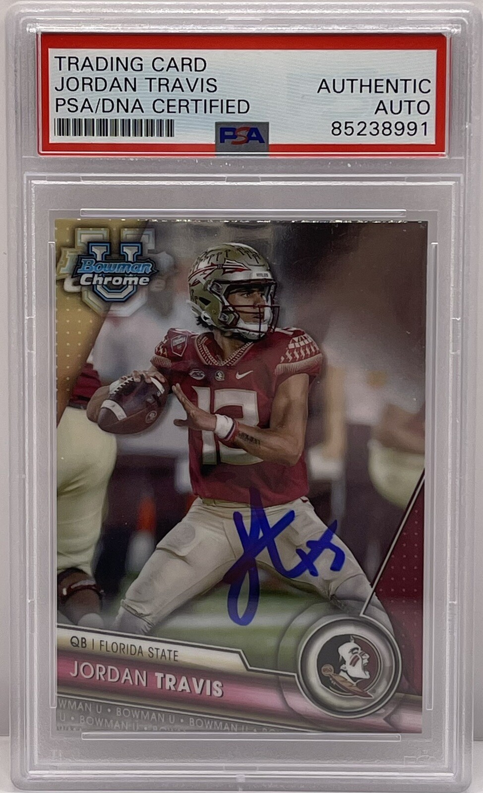 Jordan Travis Signed 2023 Bowman Chrome U Rookie Card Florida State PSA/DNA