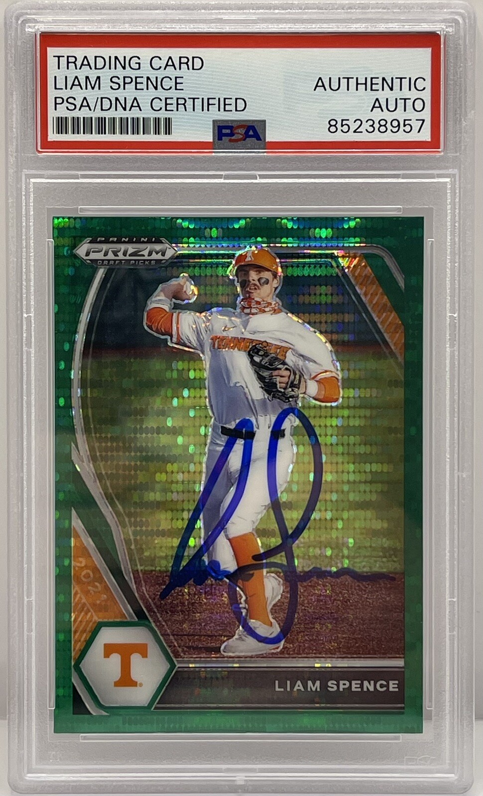 Liam Spence Signed 2022 Prizm Green Rookie Card Chicago Cubs PSA/DNA Slab