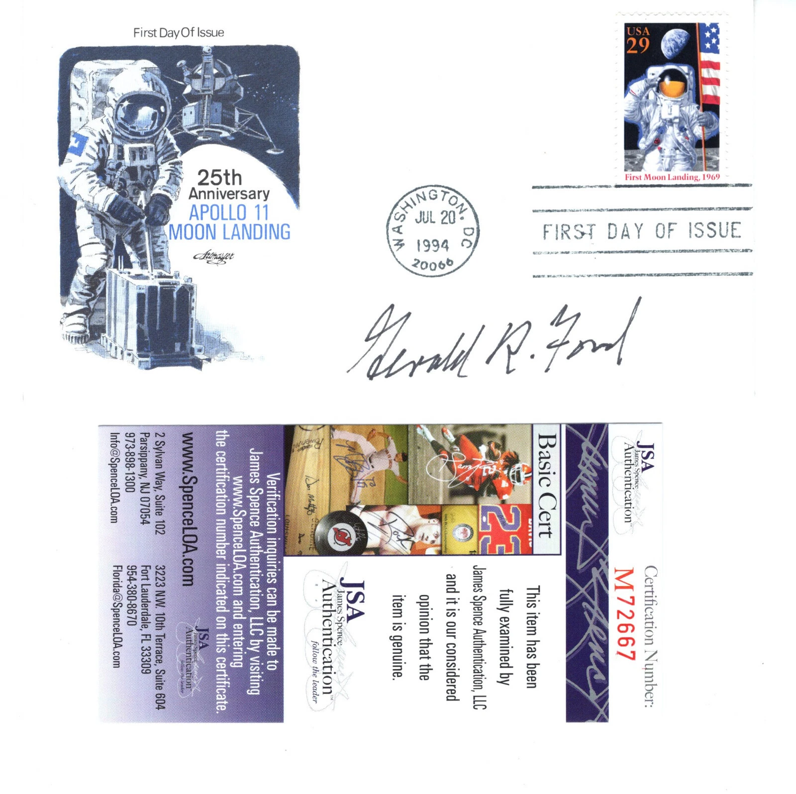 GERALD FORD HAND SIGNED APOLLO 11 FIRST DAY COVER 1994 GREAT CONDITION JSA