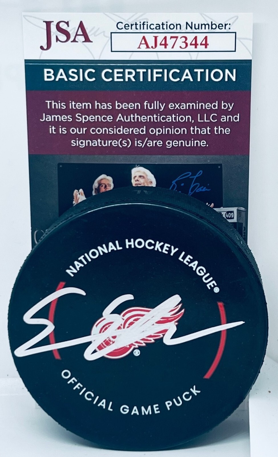 Simon Edvinsson signed Detroit Red Wings Official Game Puck autographed JSA