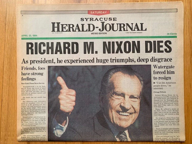 RICHARD NIXON DIES LOT OF 3 DIFFERENT SYRACUSE NY NEWSPAPERS FROM 1994 RARE