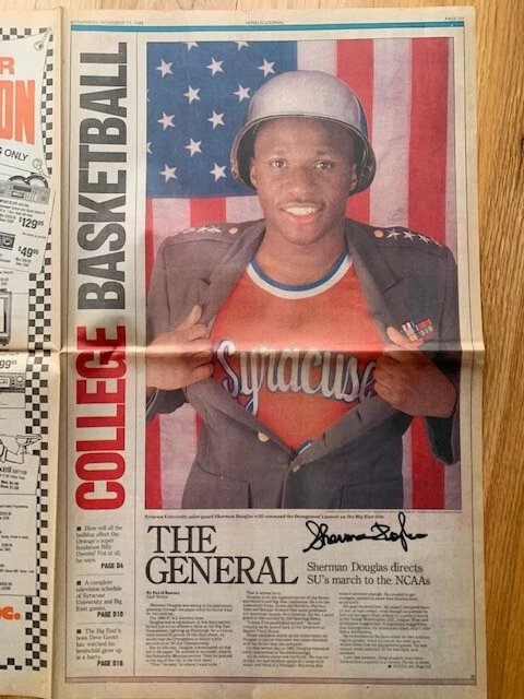 SHERMAN DOUGLAS HAND SIGNED SYRACUSE NEWSPAPER FROM 1988+COA AWESOME+RARE