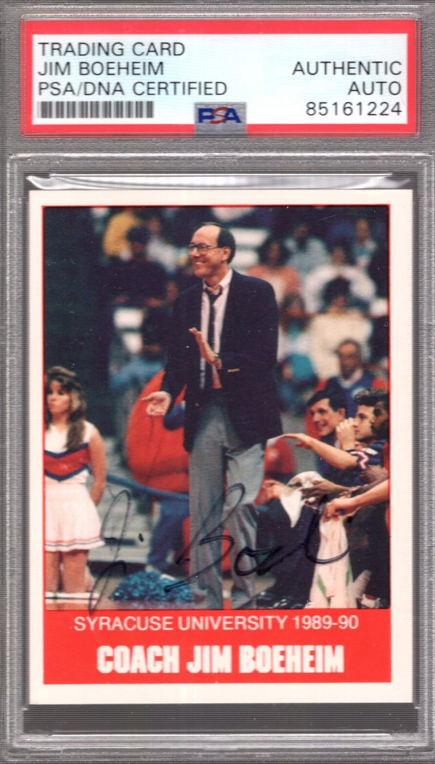JIM BOEHEIM HAND SIGNED 1989 TRADING CARD SYRACUSE COACH PSA SLABBED