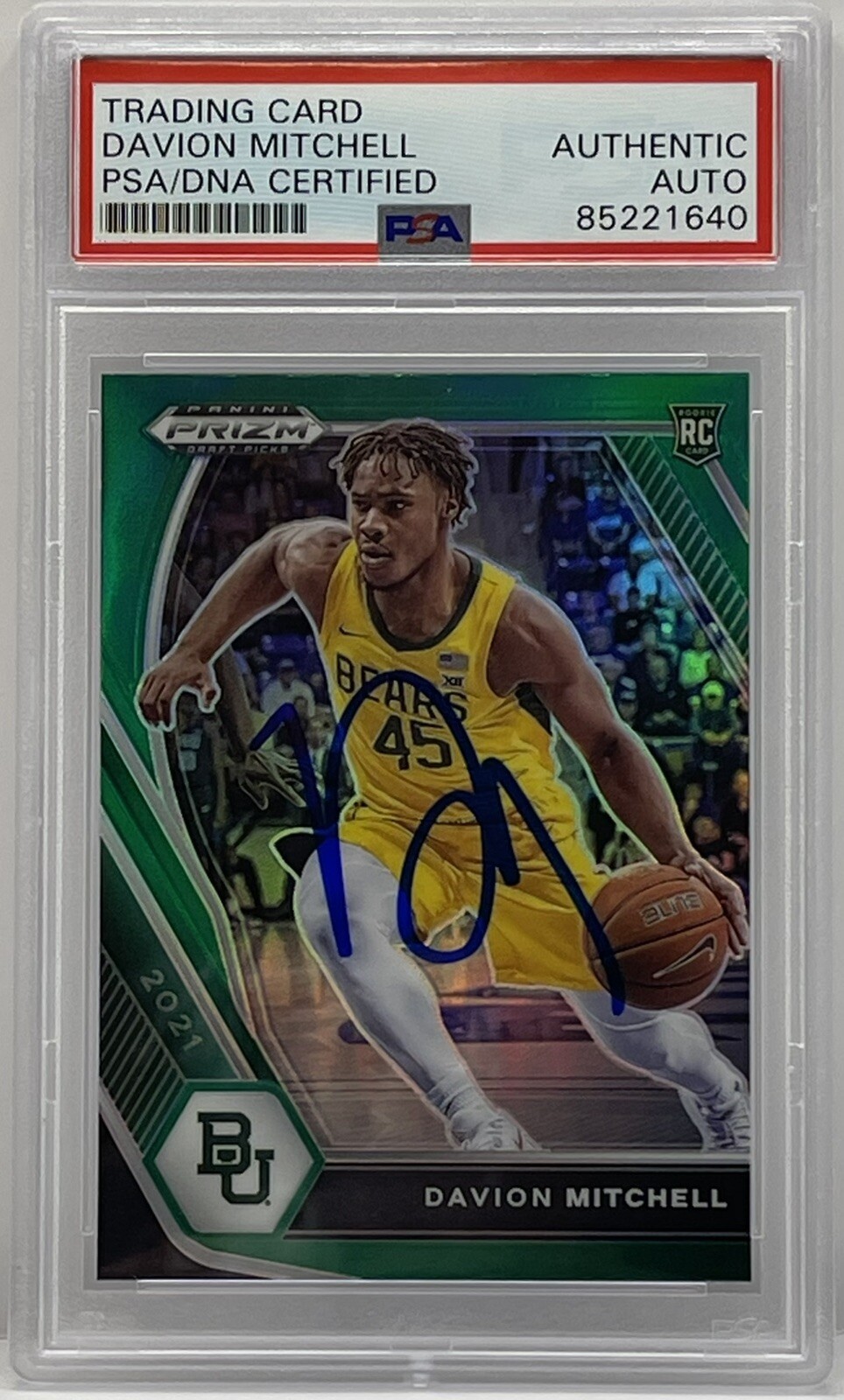Davion Mitchell Signed 2021-22 Prizm Green Rookie Card Kings PSA/DNA Slabbed