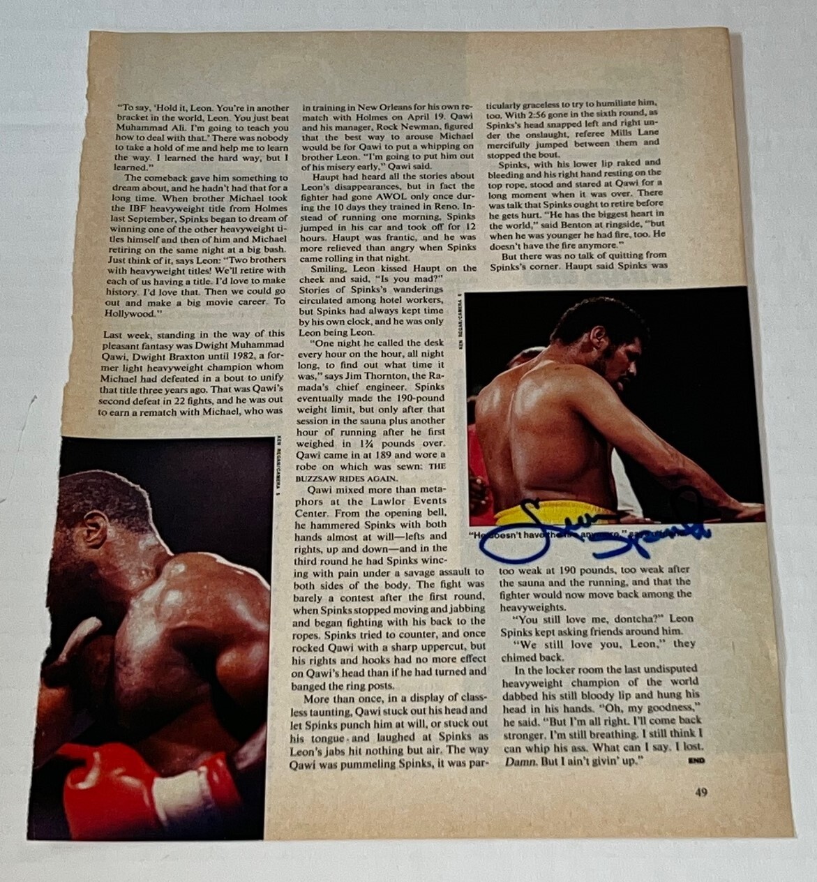 Leon Spinks signed Boxing Magazine Page autographed