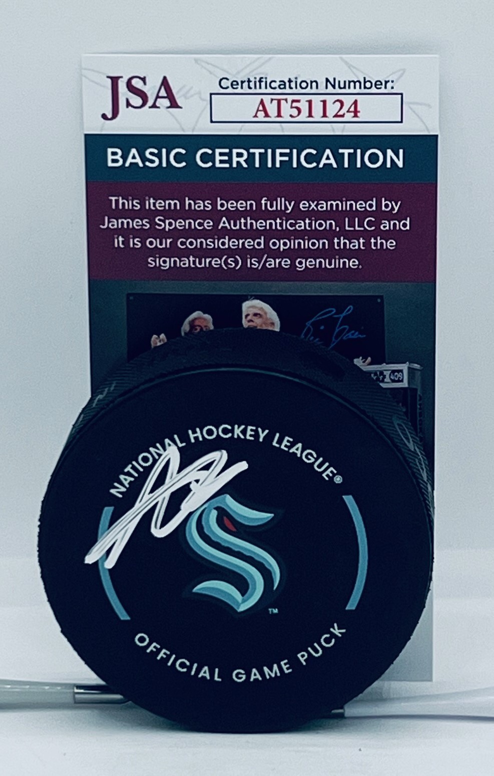 Adam Larsson signed Seattle Kraken Official Game Puck autographed JSA