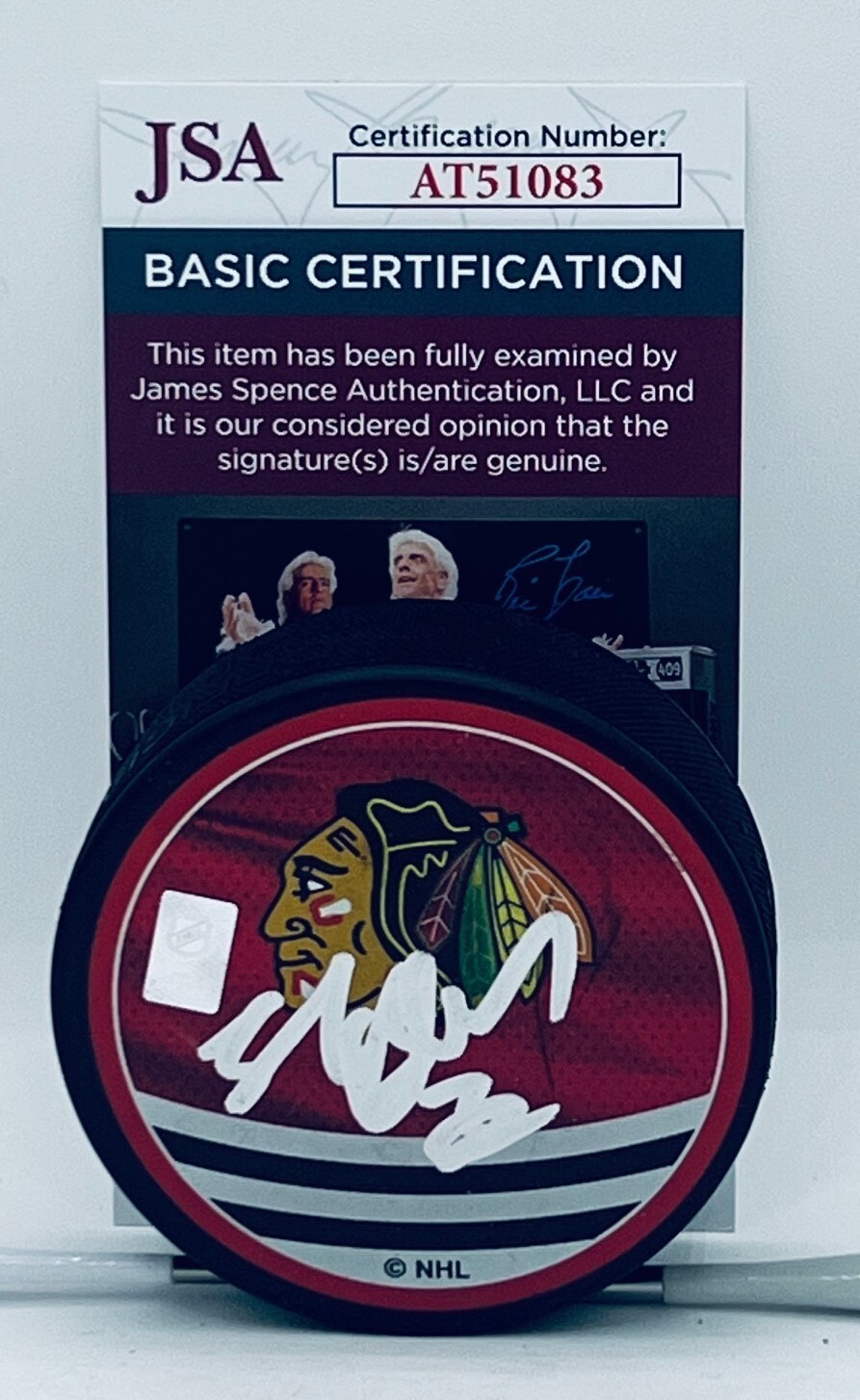 Ed Belfour signed Chicago Blackhawks Reverse Retro Puck autographed JSA