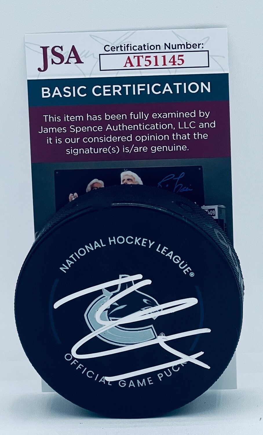 Nils Hoglander signed Vancouver Canucks Official Game Puck autographed JSA