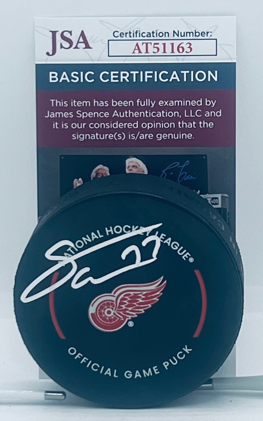 Simon Edvinsson signed Detroit Red Wings Official Game Puck autographed JSA COA