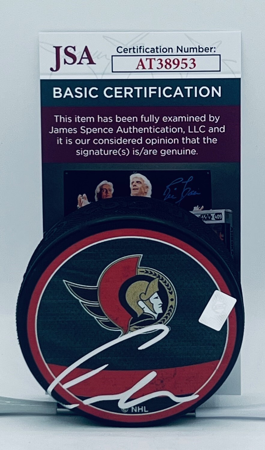 Thomas Chabot signed Ottawa Senators Reverse Retro Puck autographed JSA COA