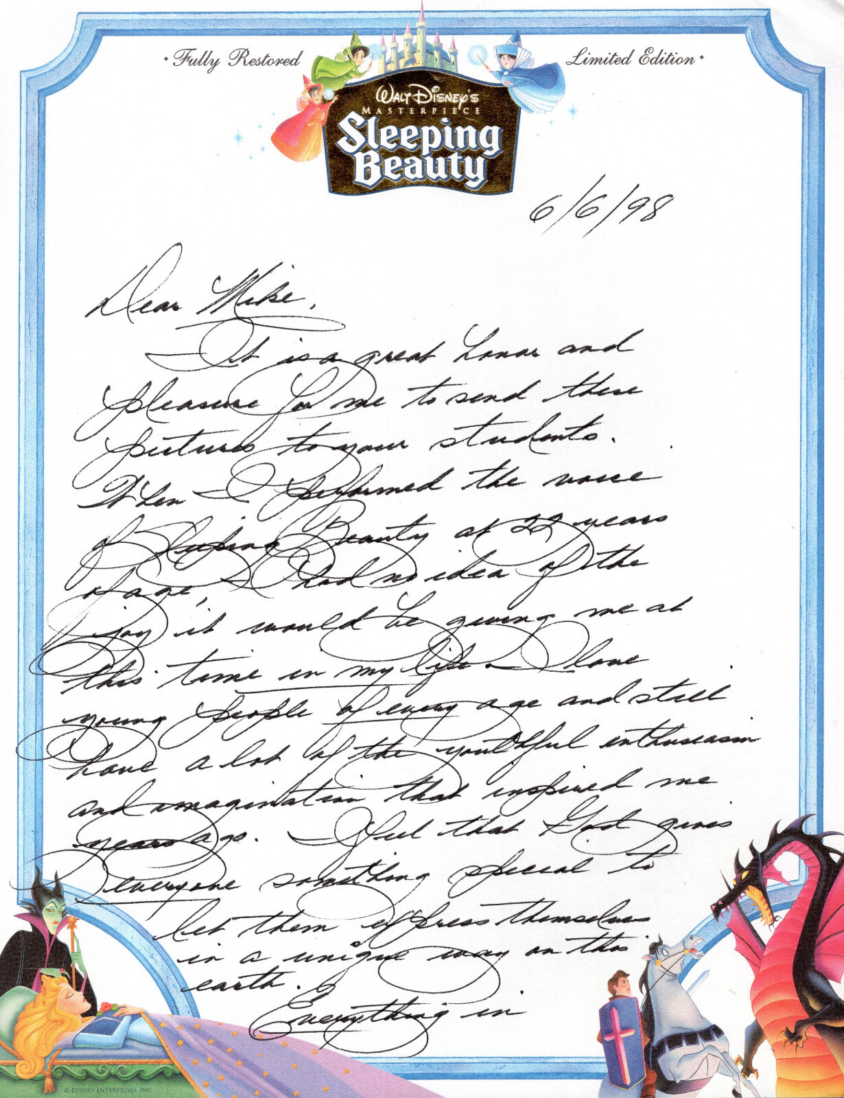 MARY COSTA HAND SIGNED+HAND WRITTEN LETTER+COA RARE VOICE SLEEPING BEAUTY