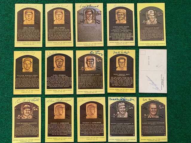 BASEBALL HOF LOT OF 13 HAND SIGNED GOLD PLAQUE POSTCARDS+COA WANER+GEHRINGER