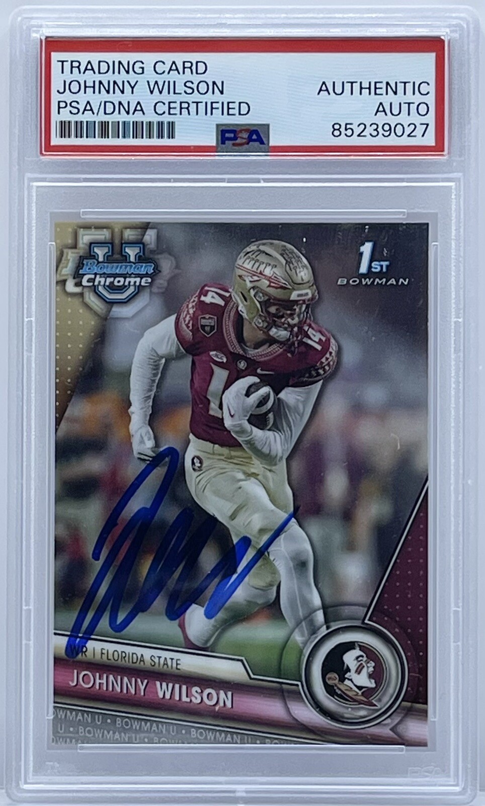 Johnny Wilson Signed 2023 Bowman Chrome U Rookie Card Florida State PSA/DNA Slab