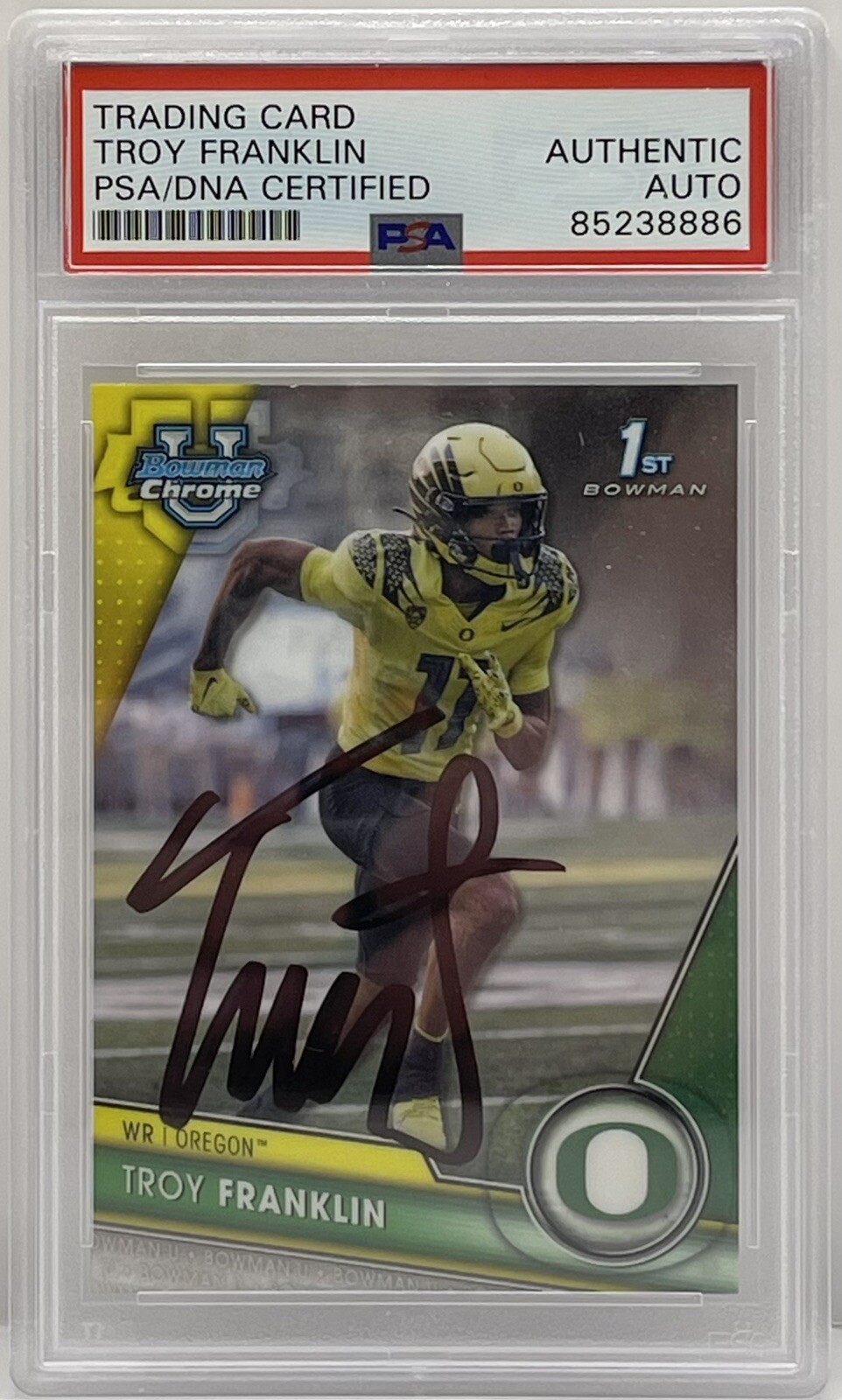 TROY FRANKLIN SIGNED 2023 BOWMAN CHROME U ROOKIE CARD OREGON DUCKS PSA/DNA SLAB COLLECTIBLE MEMORABILIA