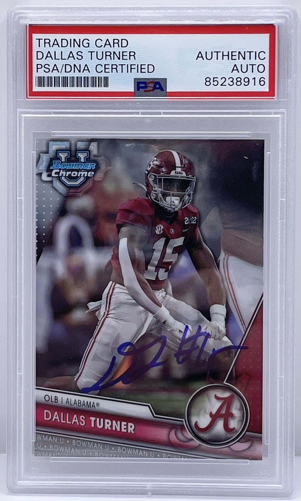 Dallas Turner Signed 2023 Bowman Chrome U Rookie Card Alabama Roll Tide PSA/DNA