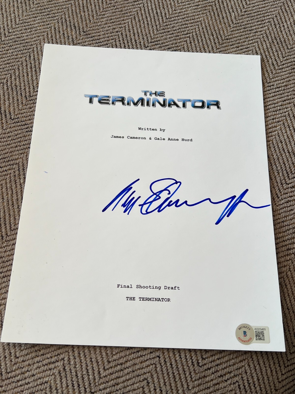 ARNOLD SCHWARZENEGGER SIGNED AUTOGRAPH MOVIE SCRIPT TERMINATOR BECKETT BAS D
