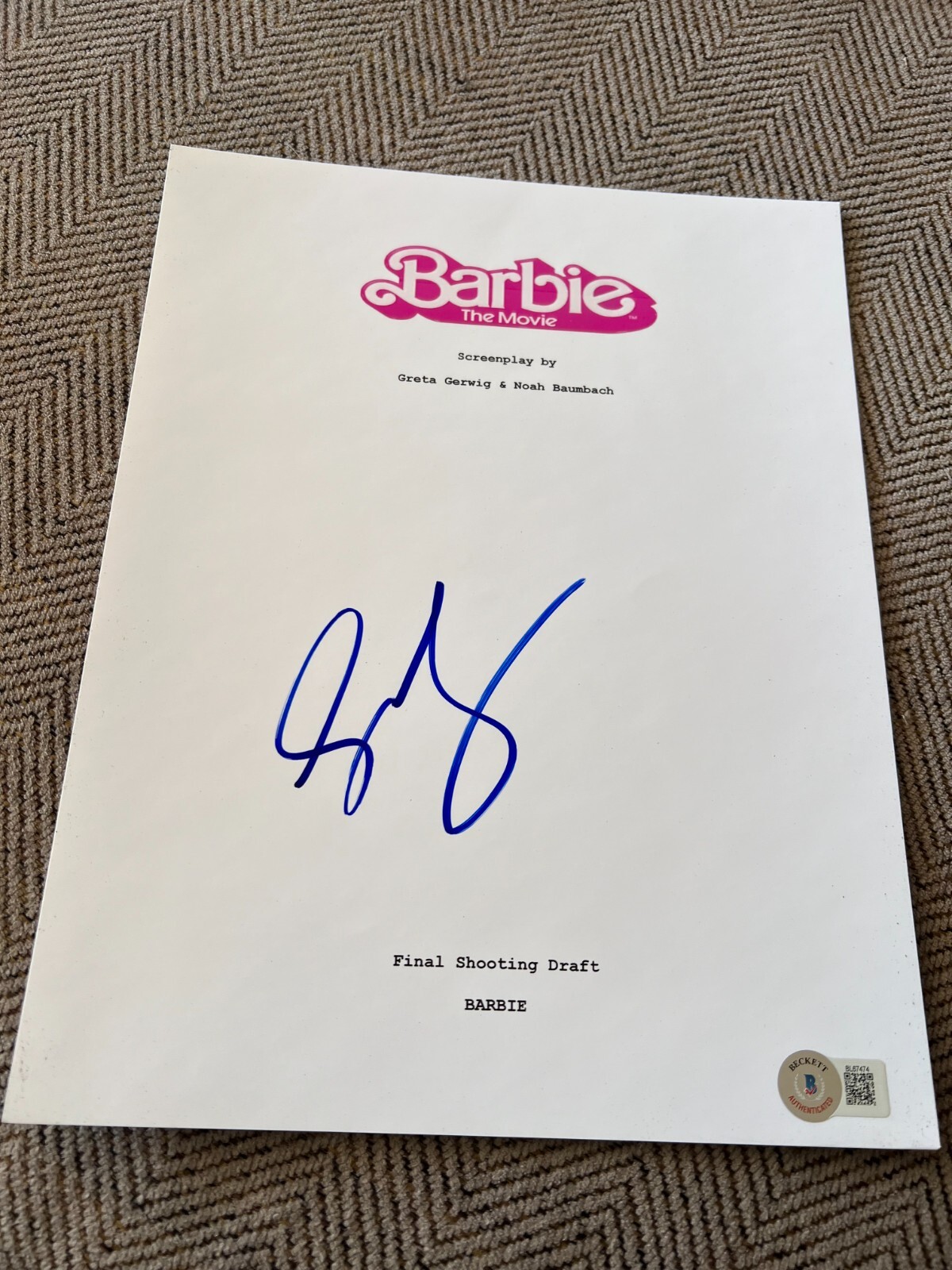 GRETA GERWIG SIGNED AUTOGRAPH MOVIE SCRIPT BARBIE BECKETT BAS AUTO COA E
